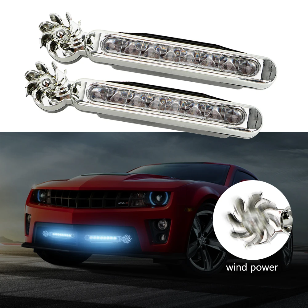 

Wind Powered Daytime Running Lights 1 Pair Vehicle Lights with Rotation Fan Car Lamp No Need External Power Supply
