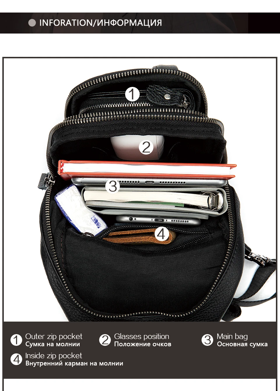  Men's Bag Fanny Pack Leather Travel Belt Bag Men Messenger Bags Casual Crossbody  Shoulder Bag for Men Chest Waist Pack 707 (3)