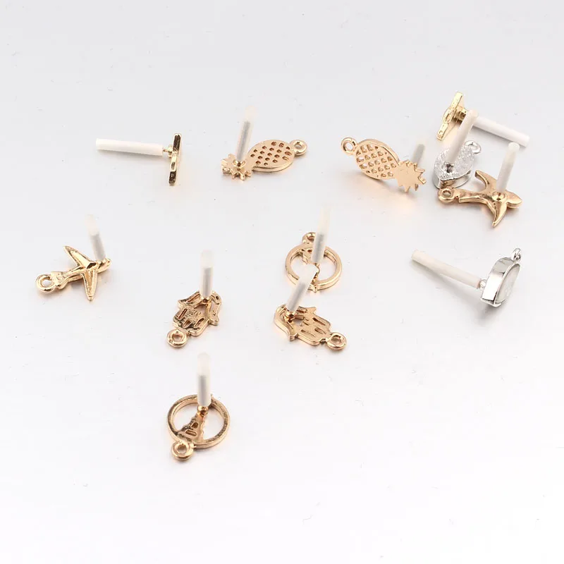 

10pcs Gold S Zinc Alloy Earring Connectors Stud Findings With Hole Ear Drop Women Girl Diy Handmade Supplies AC393