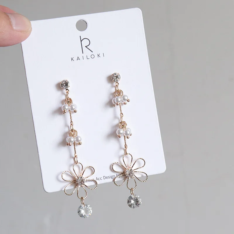 

2019 New Arrival Metal Trendy Water Drop Women Dangle Earrings Korean Flowers Pearls Female Japanese Fresh Simple Jewelry