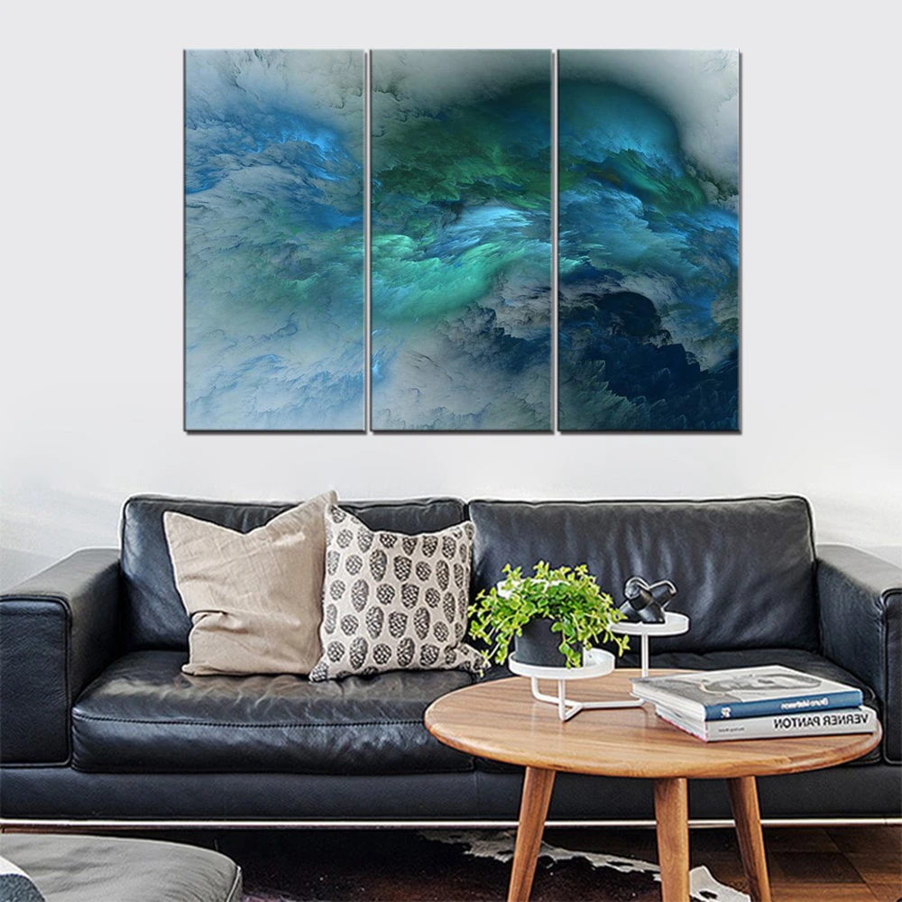 Green and Blue Canvas Wall Art Psychedelic Space Cloud Landscape Poster