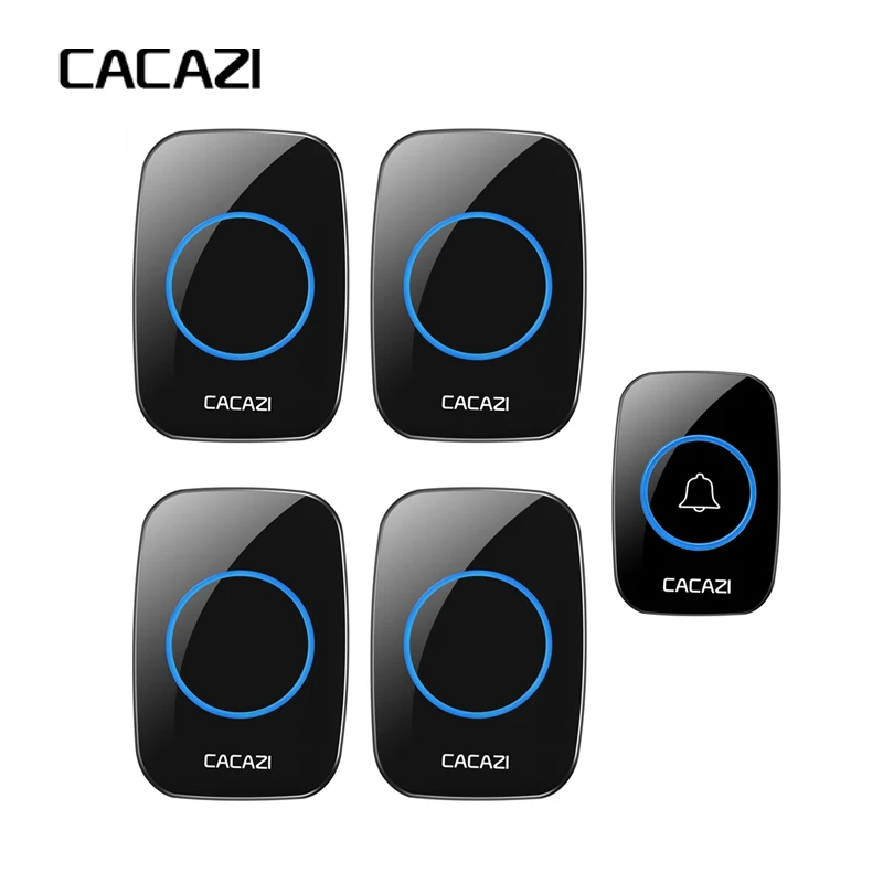 

CACAZI New Wireless Doorbell Waterproof 300M Remote EU AU UK US Plug smart Door Bell Chime battery 1 button 5 receivers AC Power