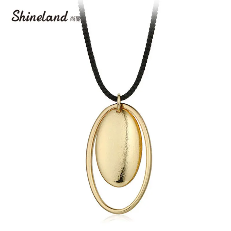 

Shineland Hot Fashion Collares Gold Silver Color Oval Shaped Polished Rope Chain Statement Necklaces & Pendants Women Men 2019