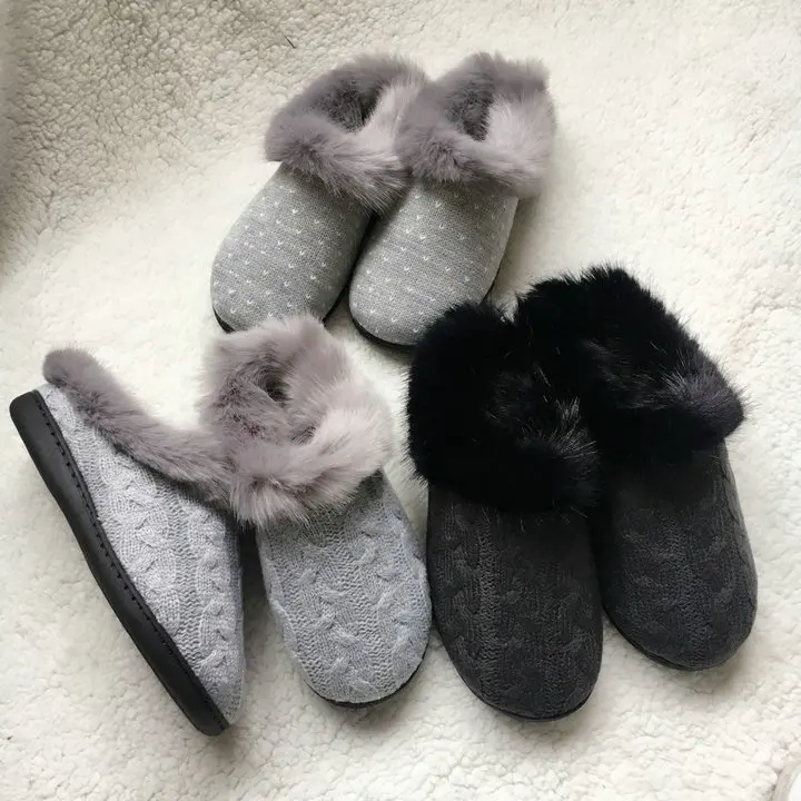 Women's Soft Knitted Comfort Hair Fluffy Memory Foam Anti-Skid Sole Slippers Fuzzy Plush Lining Slip-on women Shoes (10)