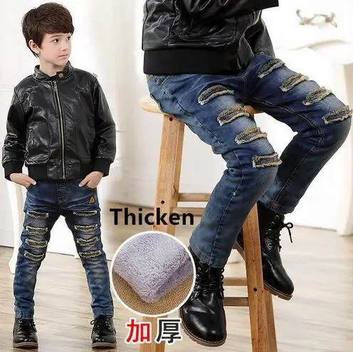 Baratos 3 4 5 6 7 8 9 10 11 12 AÑOS NIÑOS Jeans para niños ropa de niños de invierno ropa adolescente pantalones vaqueros con agujeros para niños
