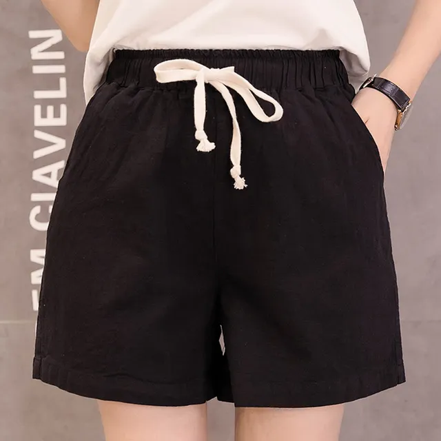 Loose Cotton Linen Elastic Waist Plus Size Shorts Casual Solid