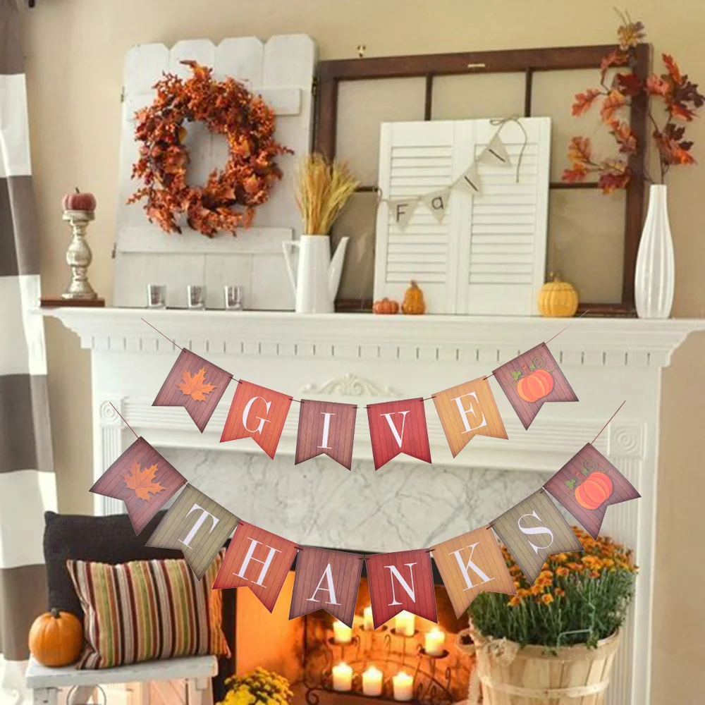 Give Thanks Banner Thanksgiving Decorations Fall Leaf Pumpkin Vintage Sign Bunting Garland Event Festival Autumn Party Supplies Give Thanks Banner Thanksgiving Decorations Fall Leaf Pumpkin Vintage Sign Bunting Garland Event Festival Autumn Party Supplies