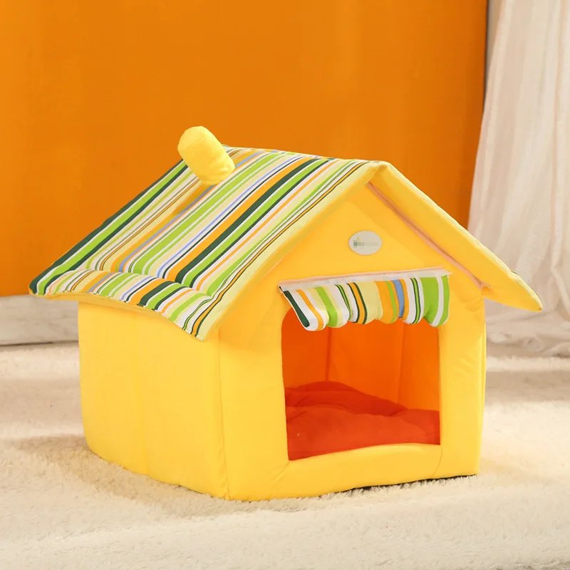 Будка для собаки кровати вилла полосатый съемный чехол коврик для маленьких средних и больших собачьи продукты Домашние животные лежак для домашнего животного для кошки дропшиппинг - Цвет: yellow