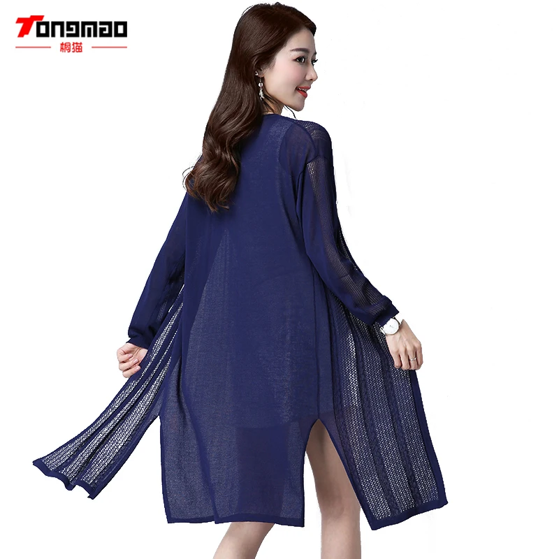TONGMAO 2018 Women's Cardigan Spring and Summer Solid Color V-neck Hollow Split long Sweaters Slim Was Fashion Sweater |