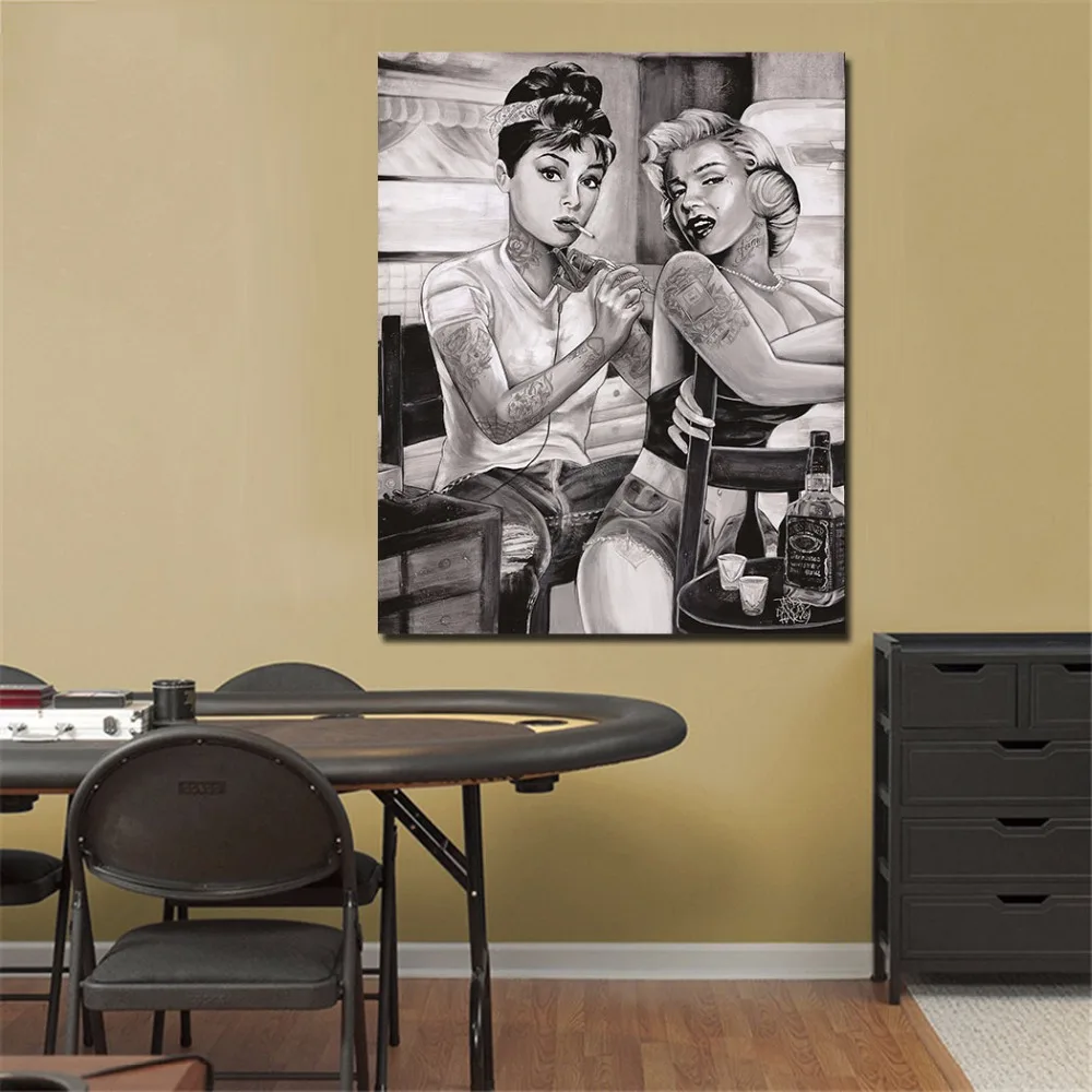 JQHYART MARILYN MONROE & AUDREY HEPBURN TATTOO POSTER Y VINTAGE Painting Wall No Framed in Painting & Calligraphy from Home & Garden on