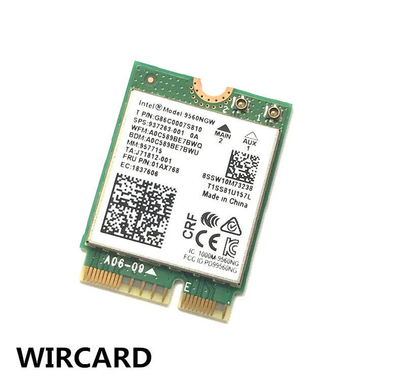 WIRCARD двухдиапазонный беспроводной AC 9560 для Intel 9560NGW 802.11ac NGFF ключ E 2,4G/5G 2x2 WiFi карта Bluetooth 5,0