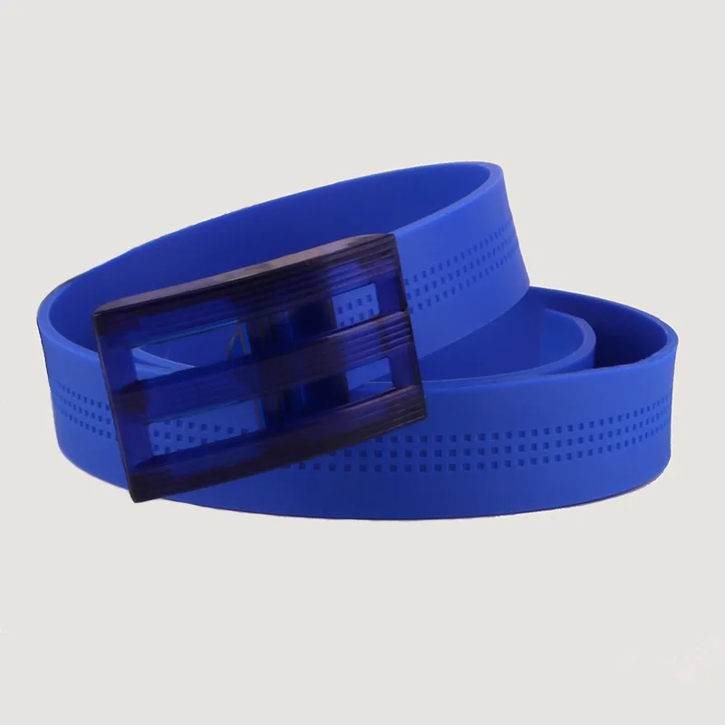 New Design Silicone Belts Men High Quality Belts For Women Rubber Leather Smooth Buckle Belts For Women Men - Color: Blue