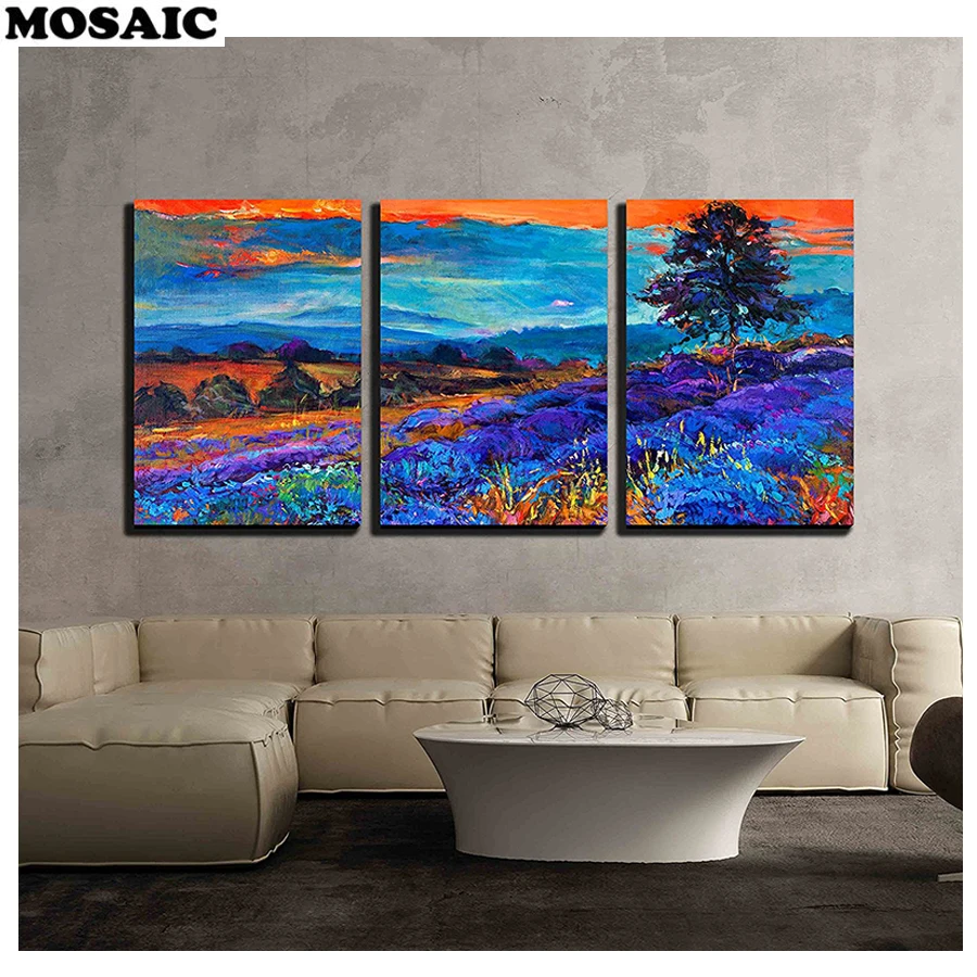 

5D DIY Diamond Painting,Lavender Fields Flowers,Full Square Drill painting Multi-Picture Combination Diamond Embroidery Set 3pcs