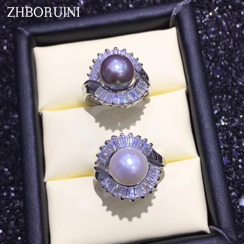 

ZHBORUINI 2019 Pearl Ring 925 Sterling Silver Ring Jewelry Big Zircon Ring Natural Freshwater Pearl Rings For Women Accessories