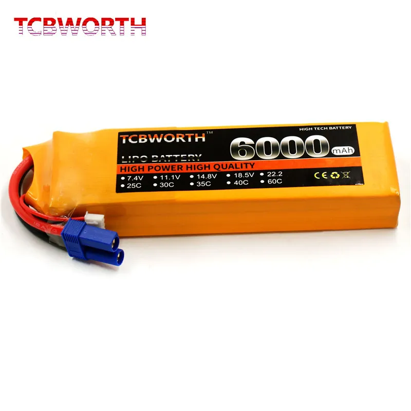 

TCBWORTH RC Lipo Battery 11.1v 6000mAh 40C Max 80C 3s for RC Airplane Boat Drone High-power Cell 3s Li-poly Batteria