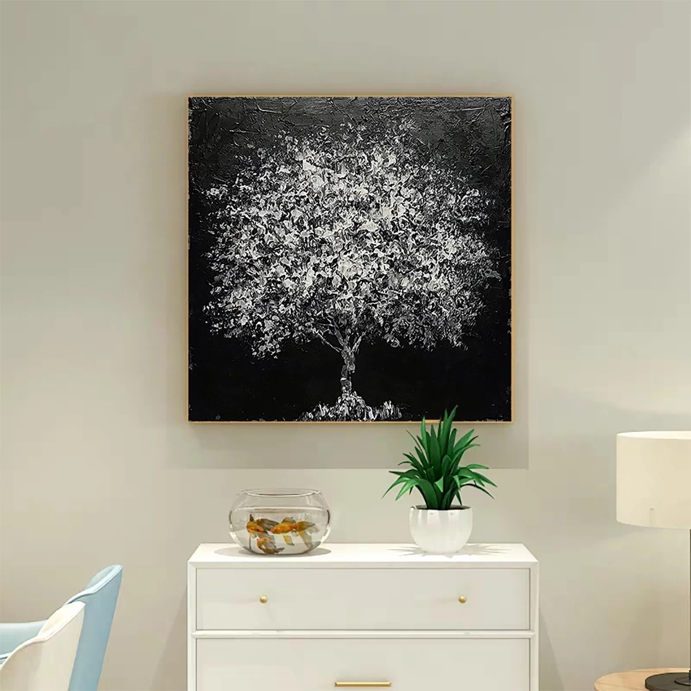 

Laeacco Canvas Painting Calligraphy Black and White Wall Artwork Picture Abstract Tree Posters and Prints Home Living Room Decor