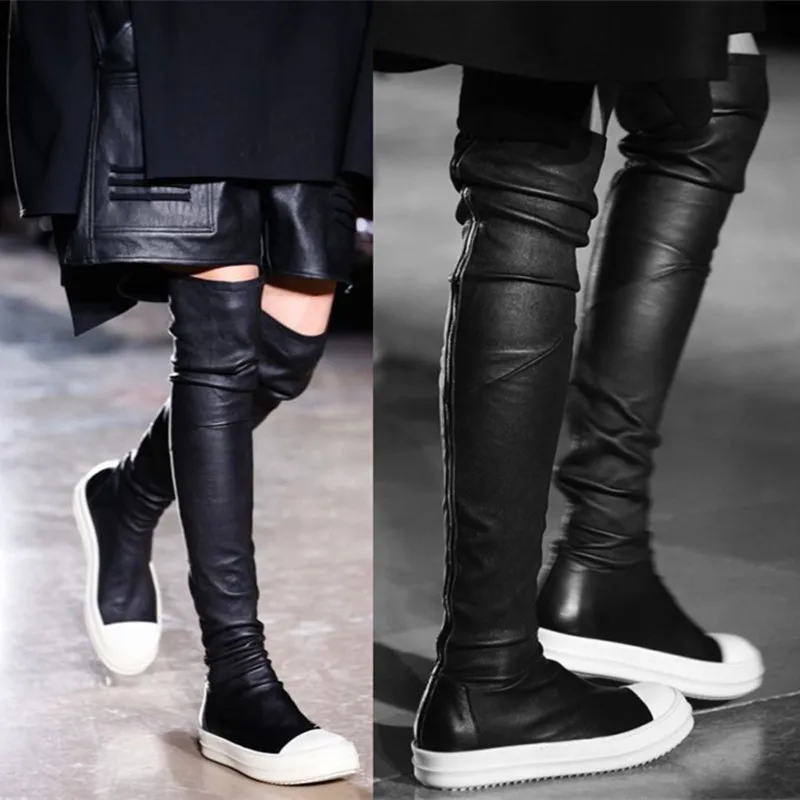 

Large Size 35-43 Leather Over The Knee Boots Runway Sport Shoes Woman Flatform Casual Flats Thigh High Boots Spring Slim booties
