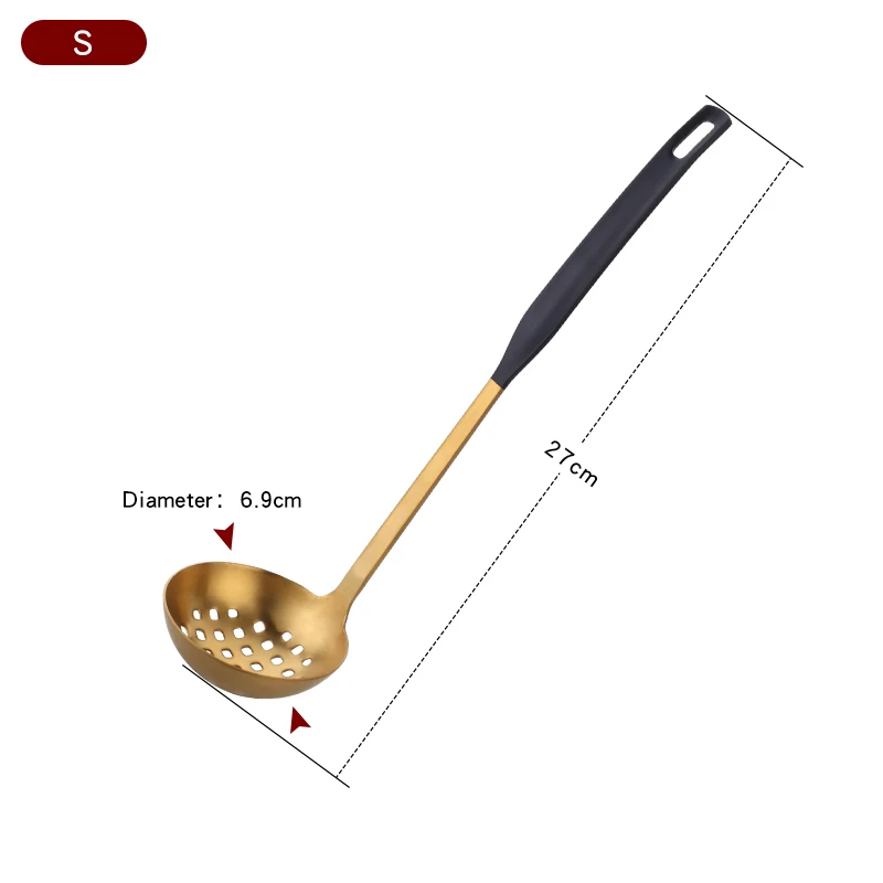 1 шт. набор с длинной ручкой радужные золотые ложки из нержавеющей стали половник ложка набор дуршлагов высококачественные суповые ложки кухонные инструменты - Цвет: 1 black gold