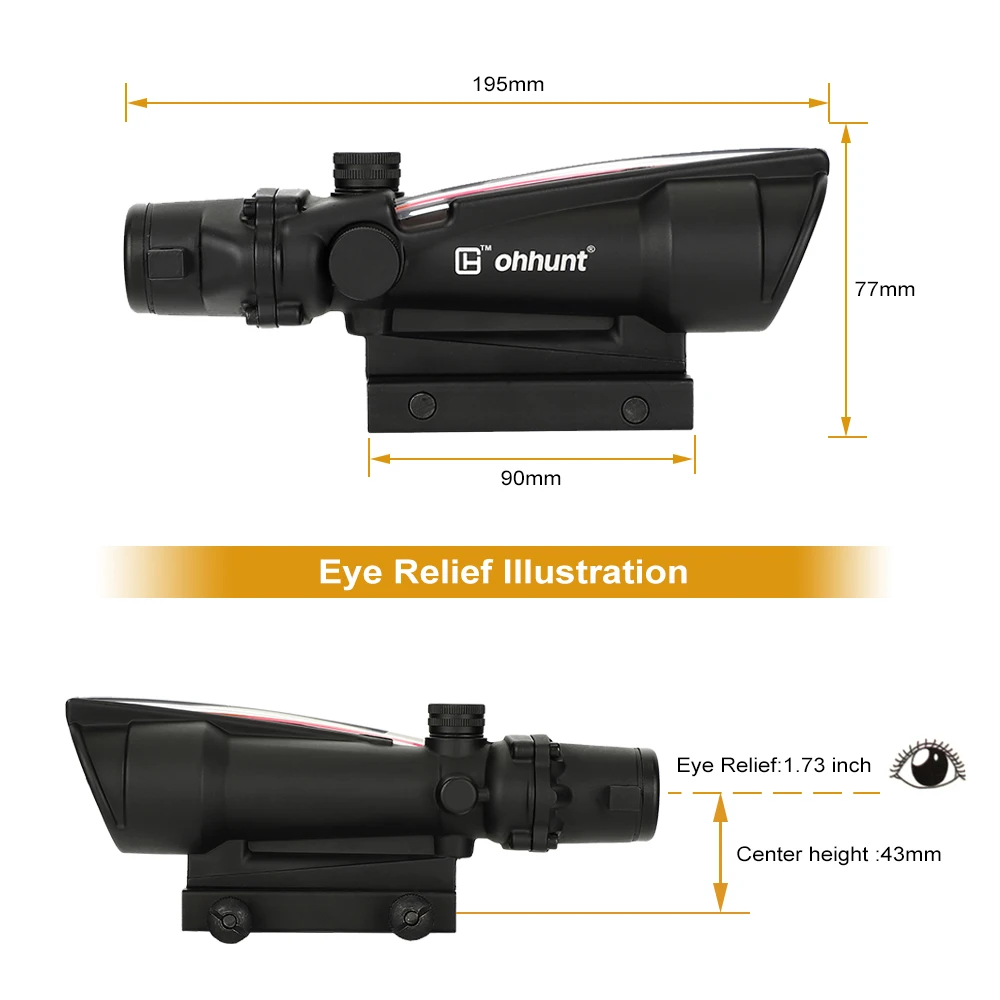 Ohhunt 5x35 ACOG Стиль Тактический прицел Настоящее волокно красный или зеленый стекло травленая сетка оптика прицелы Охота оптические прицелы