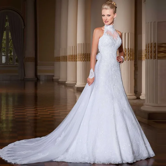 Wow Amazingly High Neck Lace Wedding Dress 2017 With Removable Wow Amazingly High Neck Lace Wedding Dress 2017 With Removable Train Vestido De Noiva