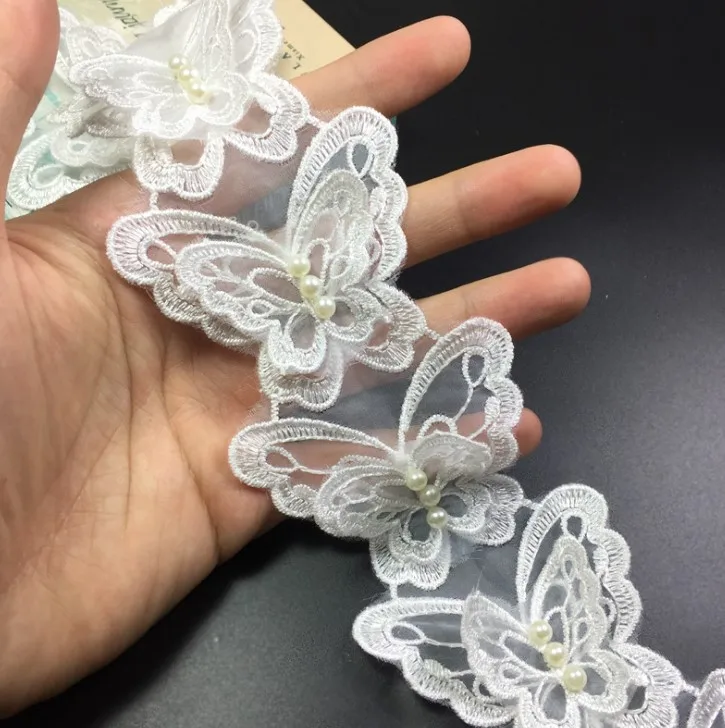 3D Вышивка двойная бабочка жемчужная кружевная отделка Diy свадебное платье