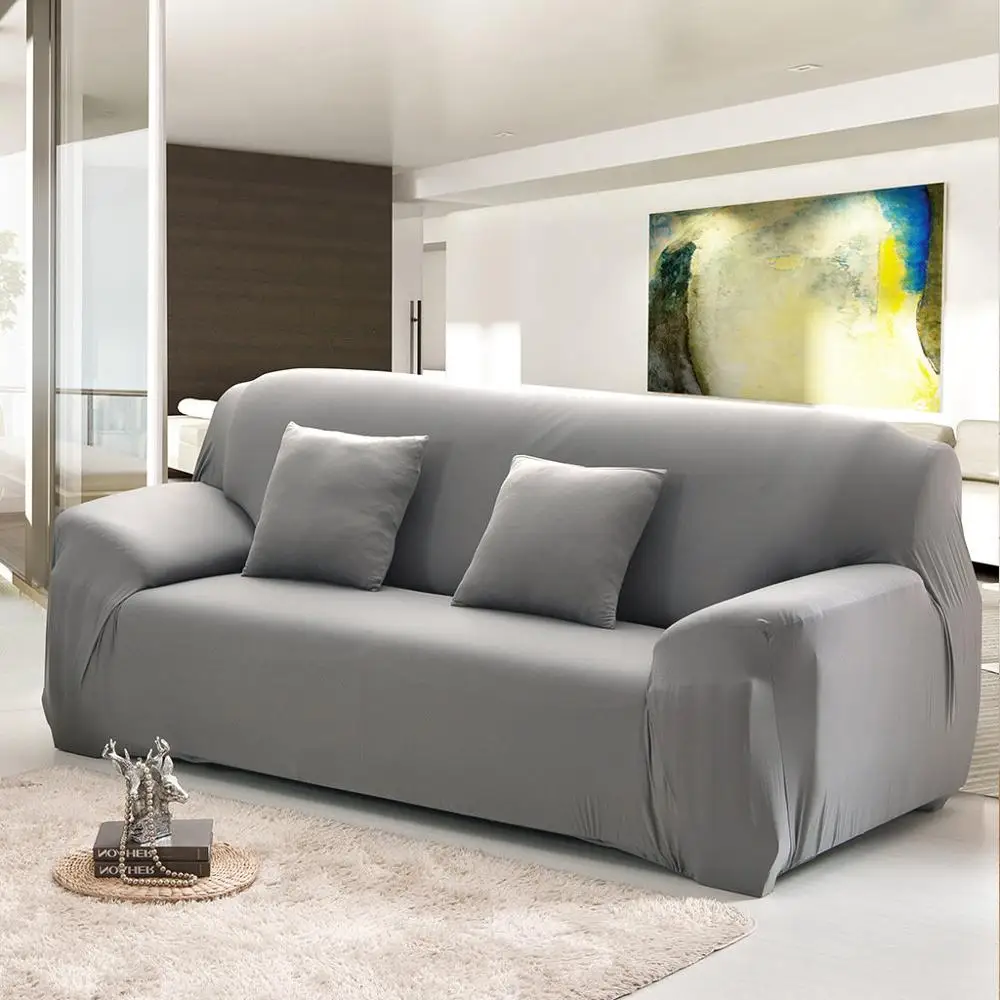 1/2/3/4 местный чехлы для диванов спандекс современный Эластичный полиэстер однотонные диване чехол стульев протектор мебели Гостиная 6 цветов - Цвет: Gray
