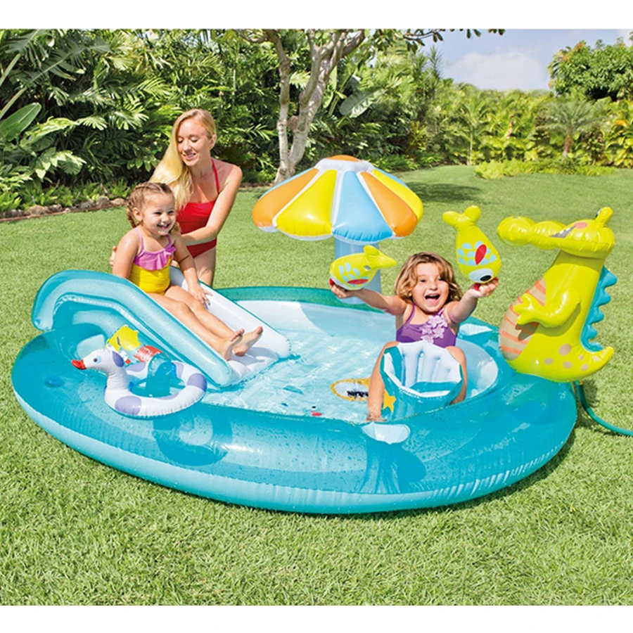 Diapositives d'eau de jardin gonflable | Lames, en plastique, piscina, rond gonflable, avec parapluies, seau piscine