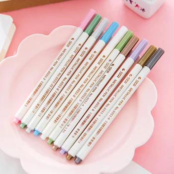

10Colors/Box 1-2 mm Metallic Marker Pen DIY Scrapbooking Crafts Soft Brush Pen Art Markers For Stationery School Supplies