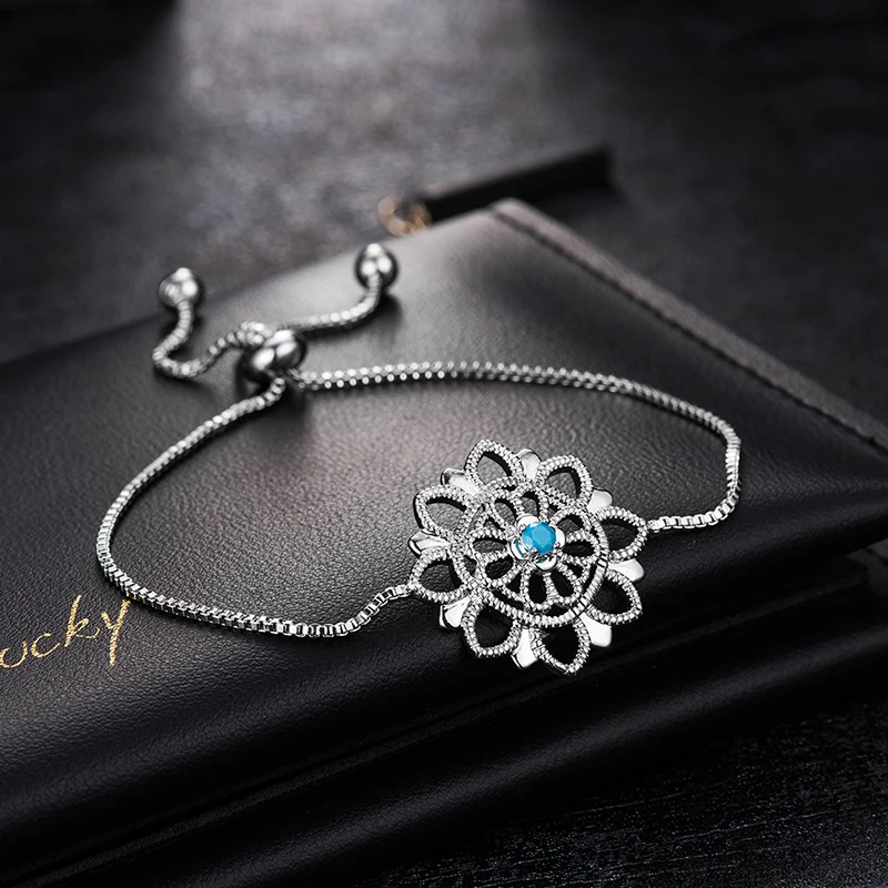 

Fashion Crystal Bracelets Women Wedding Flower Shape Blue Zirconia Adjustable Chain Bracelets Gifts For Women Girl Party Jewelry