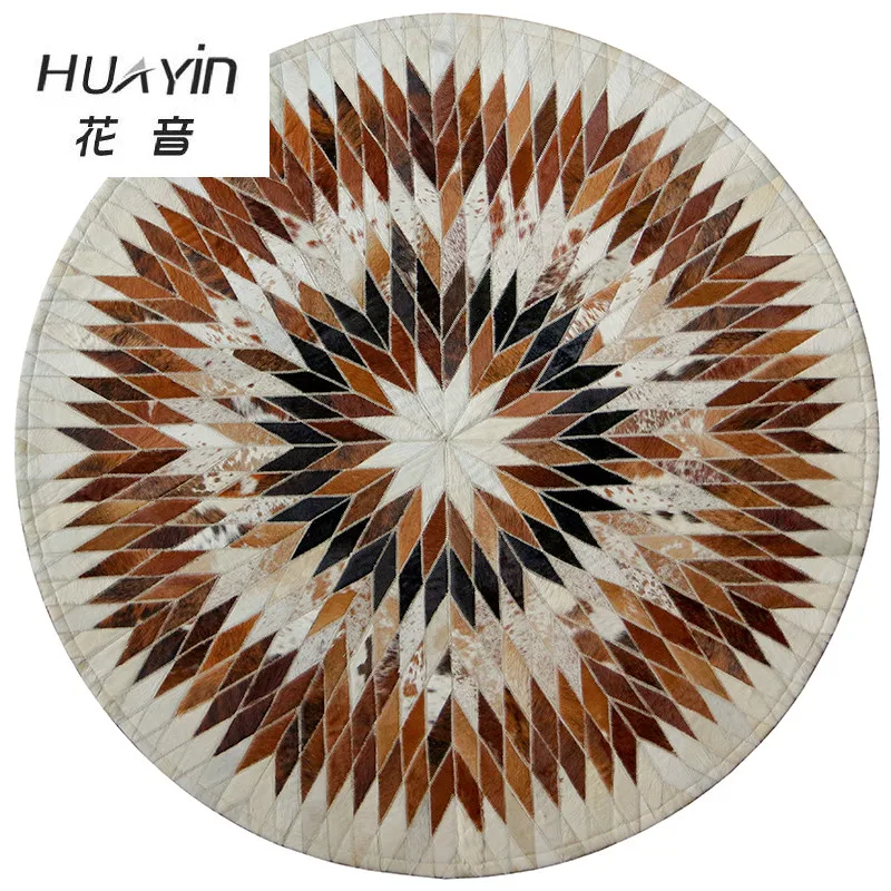 

European Style Cow Dumplings Rug Living Room Round Carpet Leather Retro Living Room Study Stitching Carpets Can Be Customized