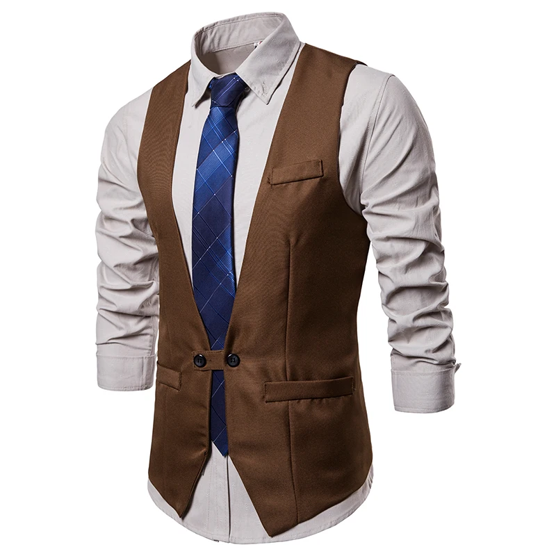 ZYFG Бесплатная топы новый бренд мужской костюм жилет slim fit одной пряжкой мужские деловые Повседневный стиль сплошной цвет жилет большой