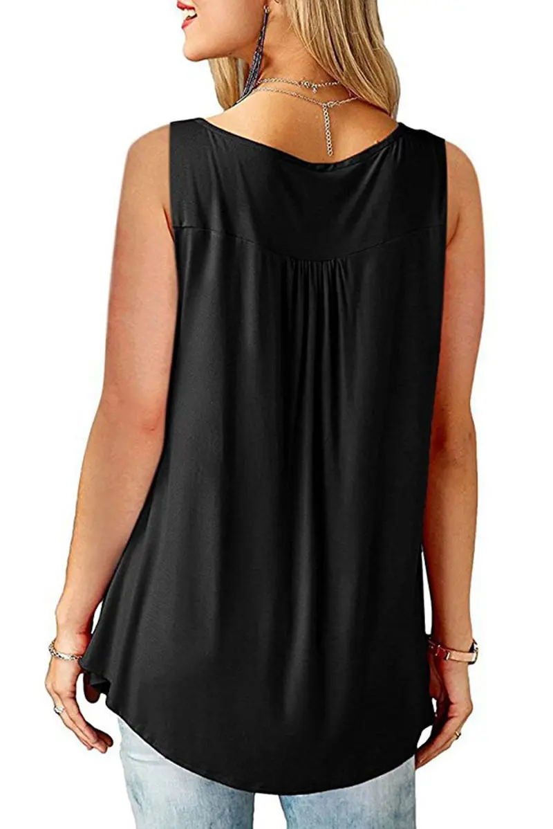 Summer Women'S Casual Tank Top Casual Sleeveless Button Up Split Neck T-Shirt Fashion Plus Size Solid Swing Flowy Tee S-5Xl (11)