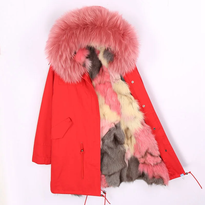 

Winter Coat Women Womens Jackets Natural Raccoon Fur Collar Hooded Jacket Real Fox fur Parka Thick Coats Casual Long Warm Parkas