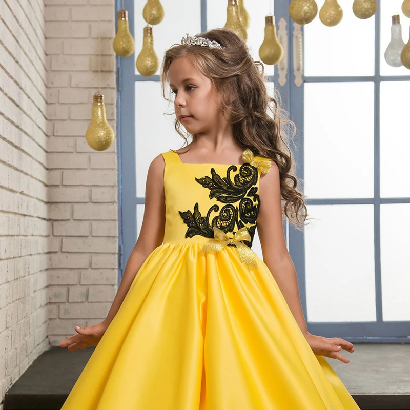 Розничная г.; Платья с цветочным узором для девочек; детское желтое длинное платье с вышивкой для девочек; платья для первого причастия на свадьбу; SMR018