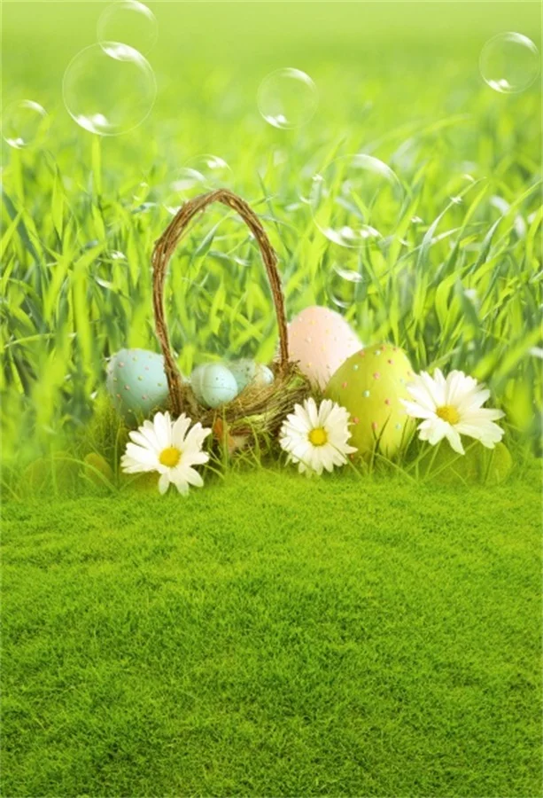 

Laeacco Spring Easter Eggs Green Grassland Baby Photography Backgrounds Custom Camera Photographic Backdrops For Photo Studio