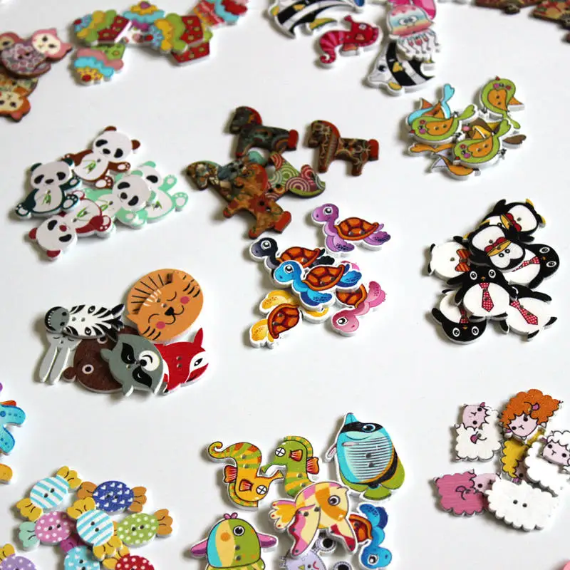 30/50pcs/package Wholesale Mix Styles Random Send Cartoon Flatback Wooden Buttons For Craft DIY Scrapbooking Sewing Crafts L-1 2