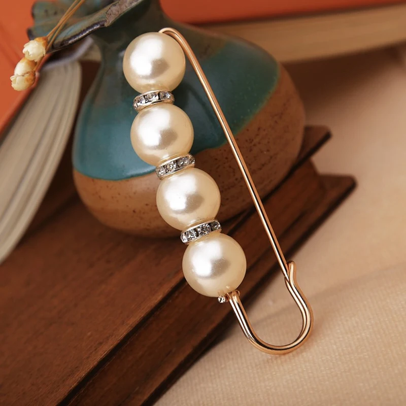 

2019 New Women Alloy Safety Pins Beading Crystal Brooch for Cardigans/Sweaters Creative Gifts 6 Colors