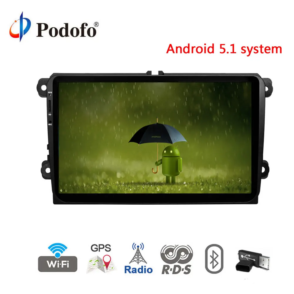 

Podofo 2din 9'' Car Radio GPS Navigation Radios Android Touch Screen Car Player Bluetooth Map Car Multimedia Player for VW/Golf