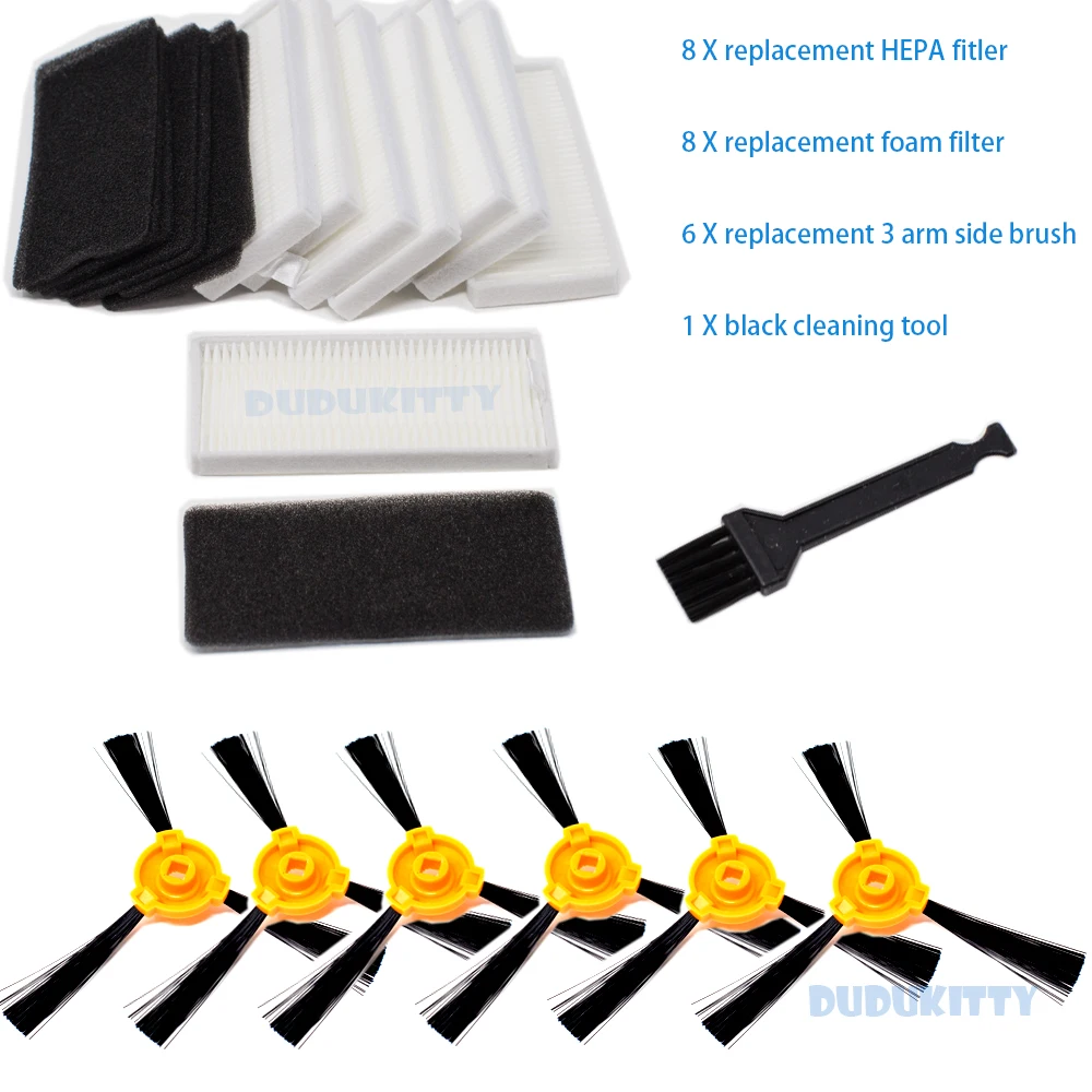 

Box packing 6 Side Brushes & 8 HEPA Filters & Cleaning Tool replacement Kit for Deebot N79 N79S CR33 and Eufy 11 11C cleaners