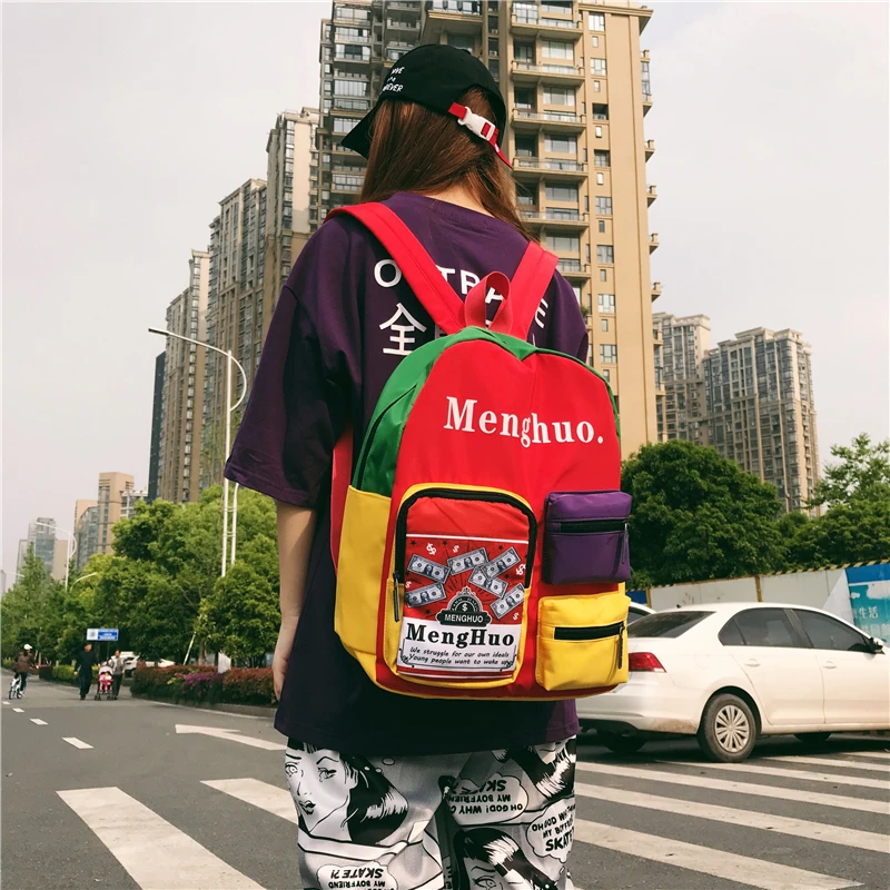 Menghuo Women Backpacks School Women Daypack Panelled Shoulder Bags College Backpacks for Girls Bookbag School Backpacks Female (12)