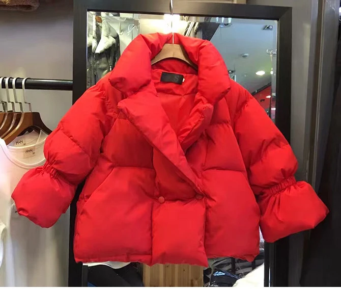 

2019 winter women jacket coat red Korean padded cotton jacket short horn sleeved clothing female outerwear lady clothing black