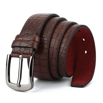 

Ta-weo Casual Faux Crocodile Striped Strap, Men's Split Leather Belts, Designer Pin Buckle Belt Good Quality