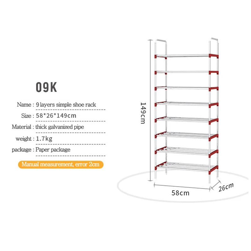 9 Tier Iron Shoe Rack with Handrail Simple Assembled Hallway Shoes Shelf Standing Furniture Saving Space Shoe Organizer