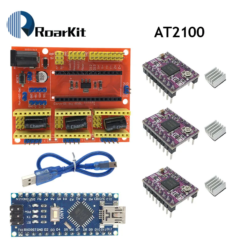 CNC Щит V4 гравировальный станок+ NANO 3,0/3d принтер/A4988/DRV8825/AT2100 Плата расширения драйвера для Arduino Diy Kit - Цвет: AT2100 KIT