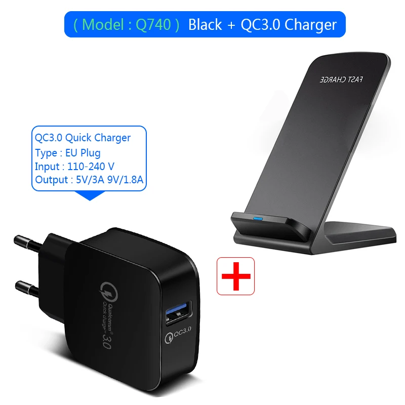 10 Вт Беспроводное зарядное устройство для samsung Note 8 9 S8 S9 держатель Qi Беспроводная Быстрая зарядка для iphone 8 Plus X XS MAX XR USB зарядное устройство s Dock - Тип штекера: Q740 and QC3.0 Black