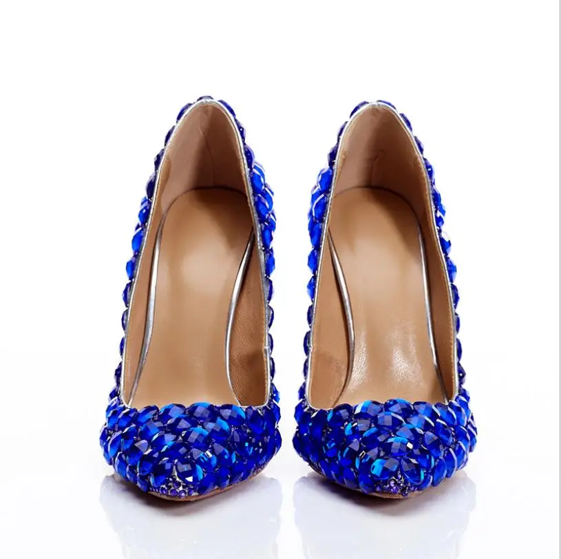 Estilete Moda Mujeres Boca Altos Personalizado Del Zapatos Solo De Sexy Tacones Baja Cristal Las Azul La Novia U8qxpCwUE