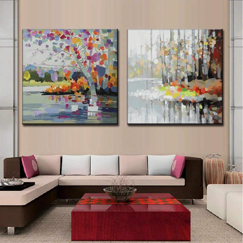 

2 Pcs/Set Abstract Canvas Art Tree Canvas Wall Picture Decoration Home Modern Canvas Oil Art Prints Oil Painting On Canvas