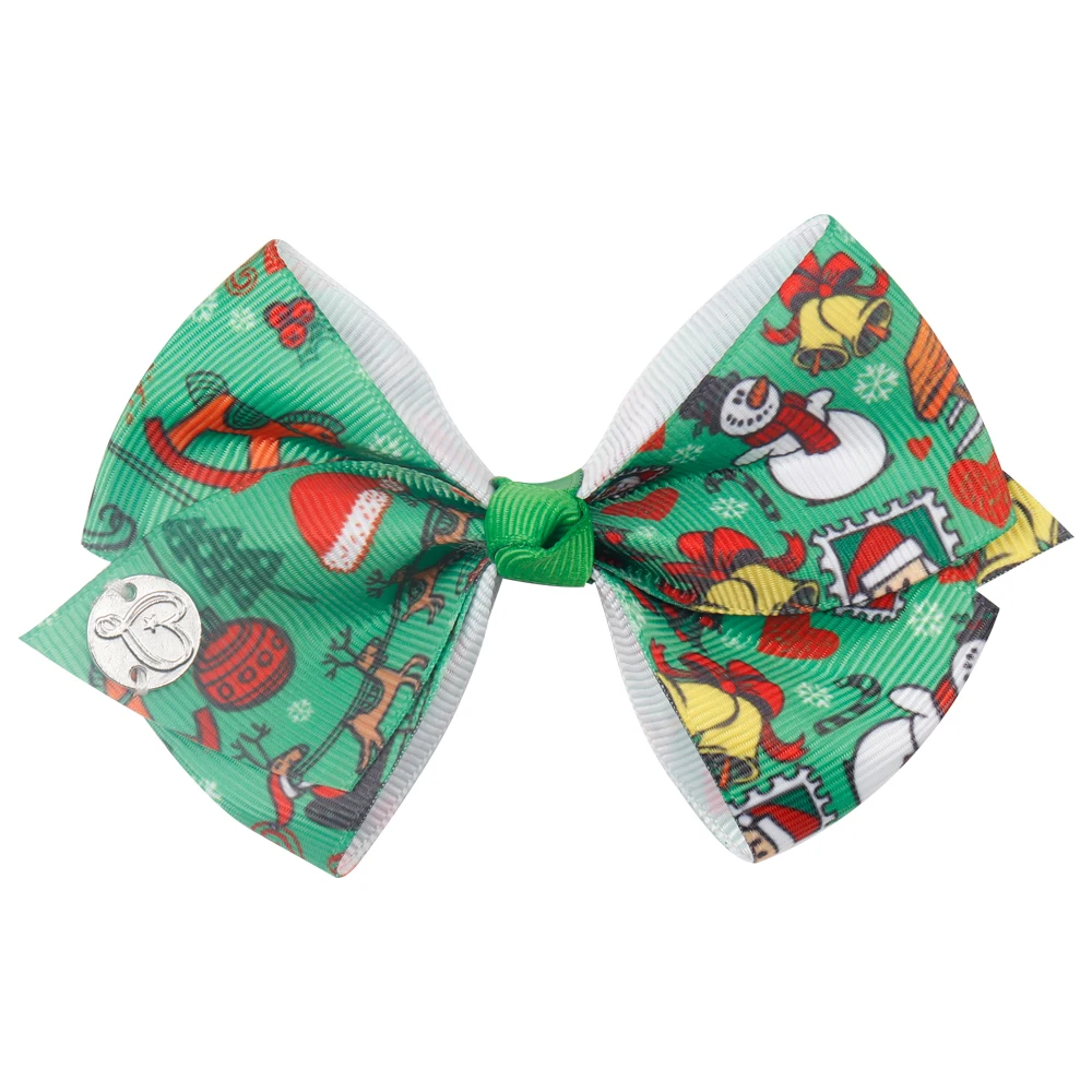  7Pcs/Set Cute Christmas Hair Clips Santa Claus Printed Hair Bows For Girls Xmas Kids Handmade Hairg