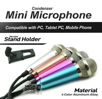 

3.5mm Audio Plug Wired Mini Microphone Portable Stereo Condenser Mic for Chatting/Karaoke/PC/Phone/Ipad etc with Stand Holder