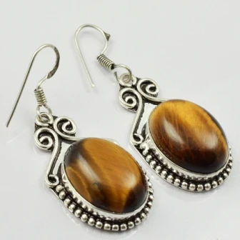 

Tiger Eye, Silver Overlay on Copper Earrings, 46 mm , E2064